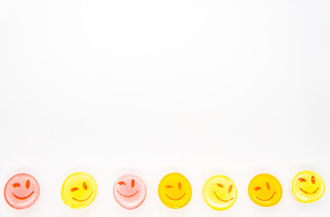 Lollipop smile on baby white background. Minimal concept. Candy shop series.