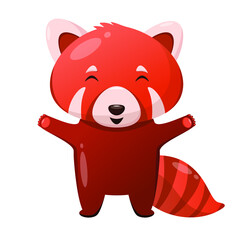 Happy red panda. Cute animals. Children's illustration