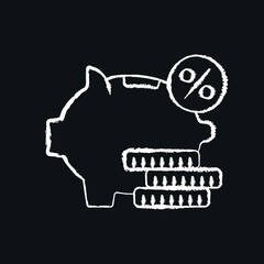 Piggy bank with coins chalk icon. Taxation. Contour symbol. Vector isolated outline drawing.