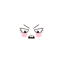 Cute annoyed kawaii face expression clipart isolated on white. Funny angry facial illustration. Simple minimalistic cartoon character graphic design