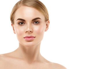 Fototapeta premium Beautiful woman with long blonde hairstyle healthy beauty skin natural make up