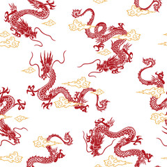 Japanese style and simple dragon seamless pattern,