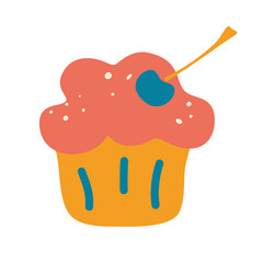 Cupcake design. Muffin dessert sweet and food theme. Tasty confectionery,  pie with cherry or brownie. Vector cartoon illustration.