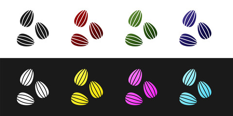 Set Seeds of a specific plant icon isolated on black and white background. Vector