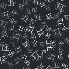 Grey Tree icon isolated seamless pattern on black background. Forest symbol. Vector