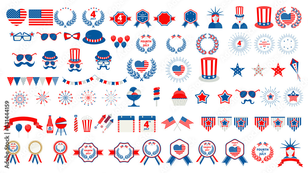 Wall mural Independence day of USA flat vector icon. July fourth celebration party.