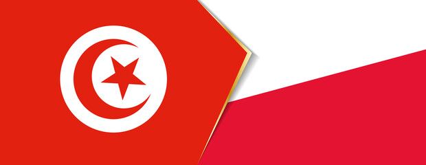 Tunisia and Poland flags, two vector flags.