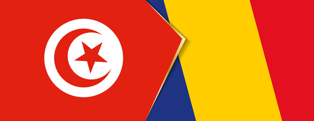 Tunisia and Romania flags, two vector flags.