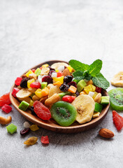 Bowl with various dried fruits and nuts