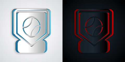 Paper cut Baseball base icon isolated on grey and black background. Paper art style. Vector
