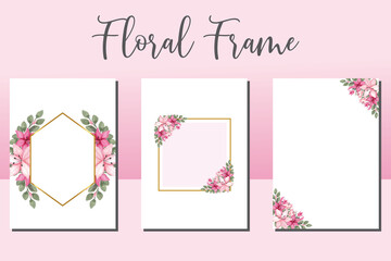 Wedding invitation frame set, floral watercolor hand drawn Pink Lily Flower design Invitation Card Template