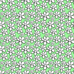 Vector simple primitive floral seamless pattern. Cute endless print with flowers drawn by hand. Sketch, doodle, scribble