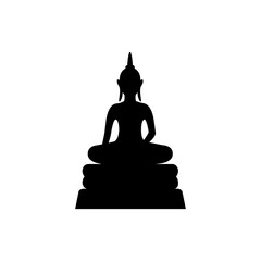 black silhouette design with isolated white background of buddha sculpture