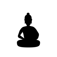 black silhouette design with isolated white background of lord of buddha mediatating