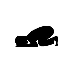 black silhouette design with isolated white background of man prostrate oneself