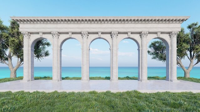 3d Rendering The  Pavilion With Sea  Background