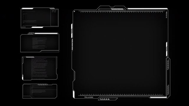 futuristic animation of HUD interface with game design frames, boxes. abstract technology looped background. hi-tech digital cyber concept. FUI, GUI,UI virtual design. cyberspace elements, text