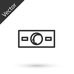 Grey line Paper money cash icon isolated on white background. Money banknotes stacks. Bill currency. Vector Illustration
