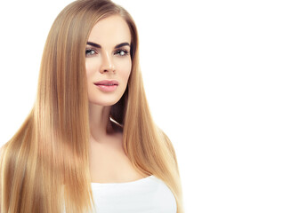 Fototapeta premium Beautiful young woman with healthy clean skin natural make up healthy blonde hair beautiful eyes and lips