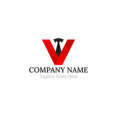 Red V letter with tie logo design