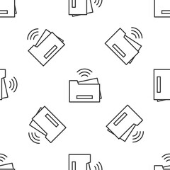 Grey line Smart printer system icon isolated seamless pattern on white background. Internet of things concept with wireless connection. Vector