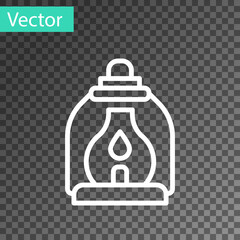 White line Camping lantern icon isolated on transparent background. Vector