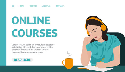 Web banner in trend colors for online studying, courses and library start page, flat illustration