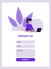Contact us form template, home office concept, working from home,  freelance or studying concept. Ipad size web banner