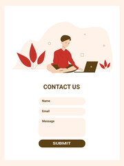 Contact us form template, home office concept, working from home,  freelance or studying concept. Ipad size web banner