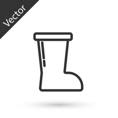 Grey line Waterproof rubber boot icon isolated on white background. Gumboots for rainy weather, fishing, gardening. Vector