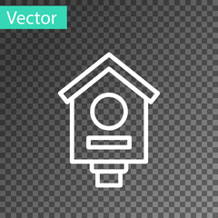 White line Bird house icon isolated on transparent background. Nesting box birdhouse, homemade building for birds. Vector