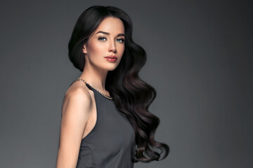 Naklejka premium Beautiful woman with long hair, shine and curly, beauty girl