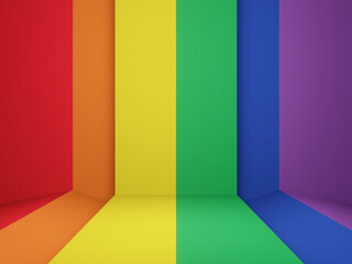 3D rendered LGBTQ+ stage. Rainbow room.