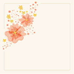 Frame of soft pink and yellow spring flowers for design of a congratulation on a holiday, a postcard, the letter, the invitation, the poster. Isolated objects.