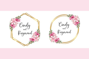 Wedding invitation frame set, floral watercolor hand drawn Pink Lily Flower design Invitation Card Template