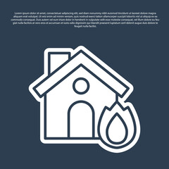 Blue line Fire in burning house icon isolated on blue background. Insurance concept. Security, safety, protection, protect concept. Vector.