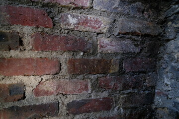 A close-up on a red bricks wall. Le Perreux-sur-Marne, France, the 18th April 2021.