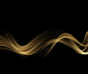 Abstract shiny color gold wave design element with glitter effect