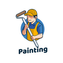 mascot painting cute cartoon roller