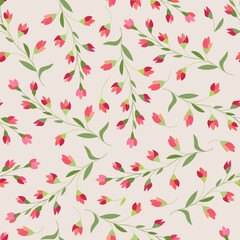 Botanical seamless pattern with the image of forest or wildflowers in red. Suitable for printing on fabric or paper.