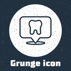 Grunge line Dental clinic location icon isolated on grey background. Monochrome vintage drawing. Vector