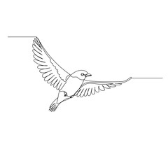 vector, isolated, one line drawing bird flying