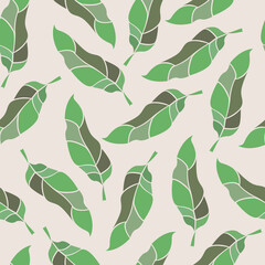 Seamless pattern for printing onto fabric or paper. Botanical ornament from large leaves on a light background 