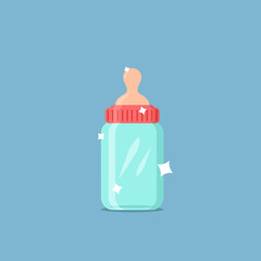 Empty baby milk bottle. Hygiene plastic container for a newborn. Isolated vector illustration in cartoon style