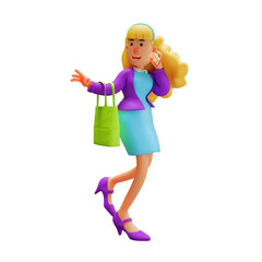 Cartoon Business Woman Character Speaking on a Phone