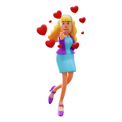Business Woman Cartoon Character Showing a Love Sign Finger