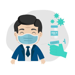 Doctor injects vaccine in man's shoulder.Coronavirus vaccination concept.