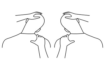 Massage. Yumeiho therapy line. Instructions for performing massage techniques, stretching the muscles of the neck. Simple vector illustration for physical therapy guidelines, websites and prints.