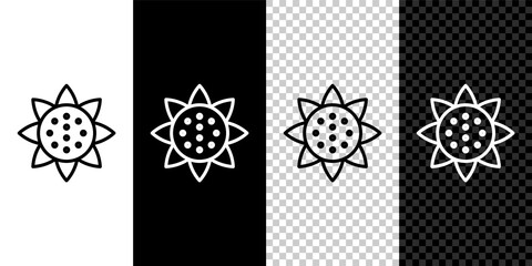 Set line Sunflower icon isolated on black and white background. Vector