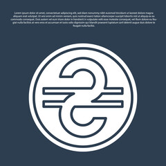 Blue line Ukrainian hryvnia icon isolated on blue background. Vector